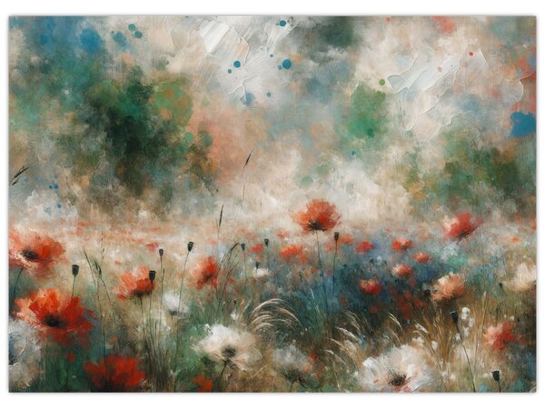 Tablou – Abstracție de câmp cu maci (70x50 cm)