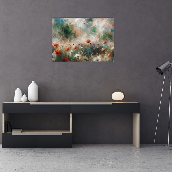 Tablou – Abstracție de câmp cu maci (70x50 cm)