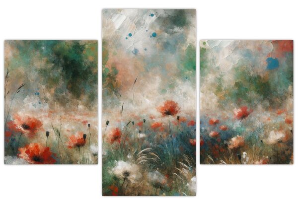 Tablou – Abstracție de câmp cu maci (90x60 cm)