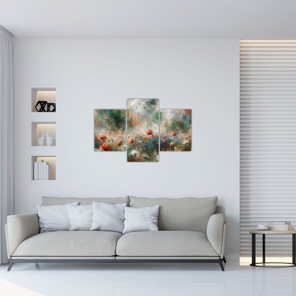 Tablou – Abstracție de câmp cu maci (90x60 cm)
