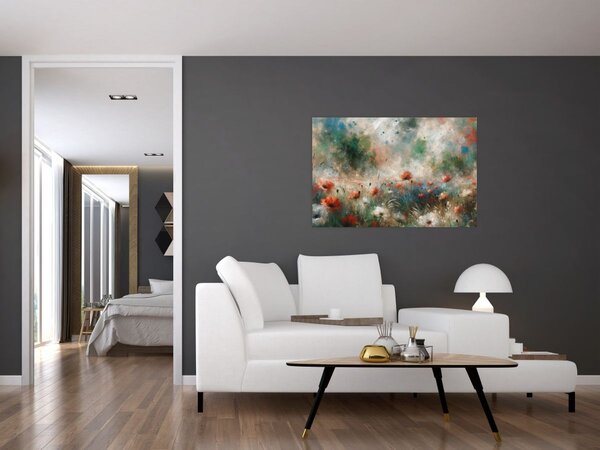 Tablou – Abstracție de câmp cu maci (90x60 cm)