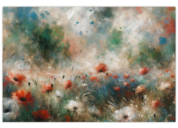 Tablou – Abstracție de câmp cu maci (90x60 cm)