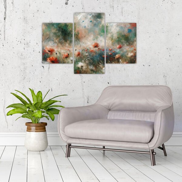 Tablou – Abstracție de câmp cu maci (90x60 cm)