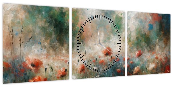 Tablou – Abstracție de câmp cu maci (cu ceas) (90x30 cm)