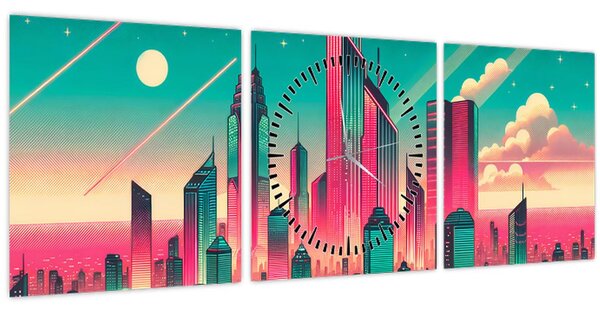 Tablou – Metropolă în stil pop-art (cu ceas) (90x30 cm)