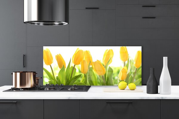 Panou sticla bucatarie Lalele Floral Galben Verde