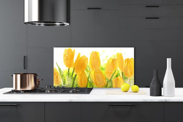 Panou sticla bucatarie Lalele Floral Galben Verde