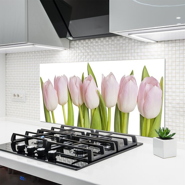 Panou sticla bucatarie Lalele Floral Roz Verde