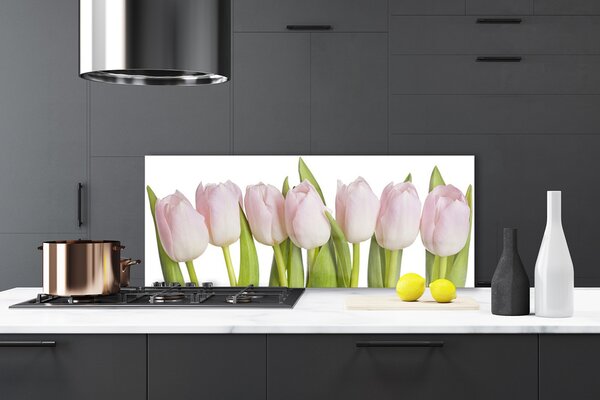 Panou sticla bucatarie Lalele Floral Roz Verde