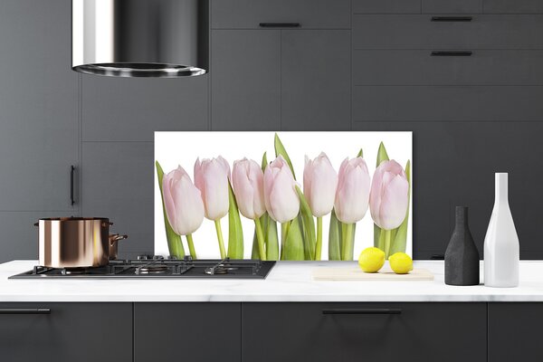 Panou sticla bucatarie Lalele Floral Roz Verde