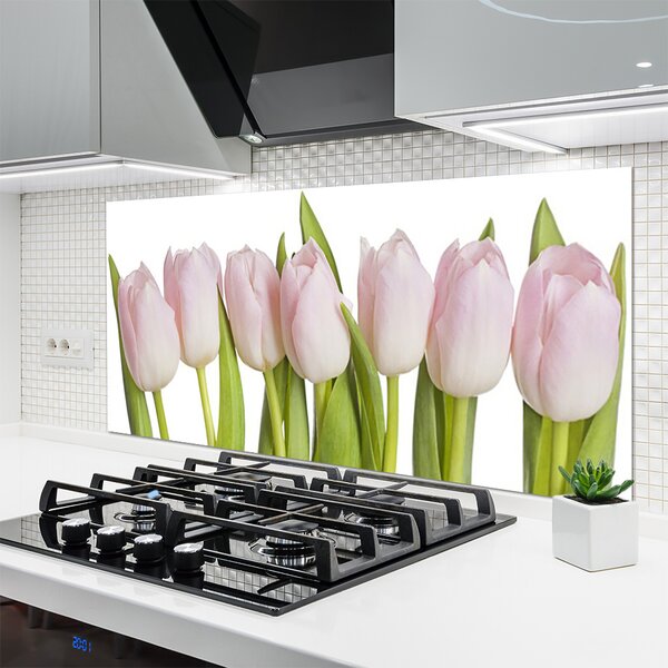 Panou sticla bucatarie Lalele Floral Roz Verde
