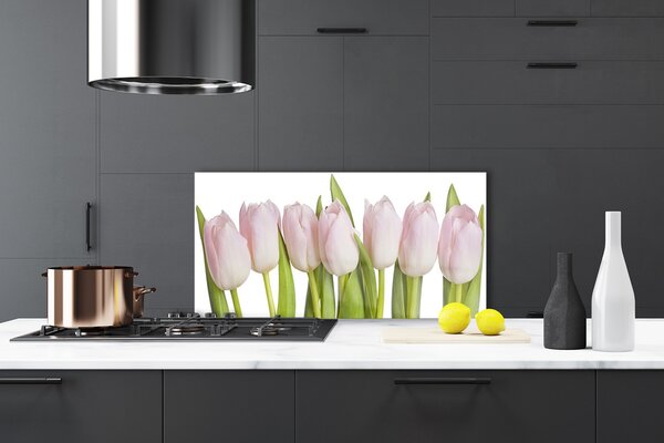 Panou sticla bucatarie Lalele Floral Roz Verde