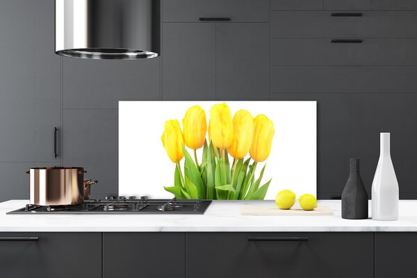 Panou sticla bucatarie Lalele floral galben