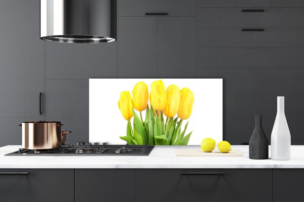 Panou sticla bucatarie Lalele floral galben