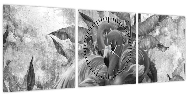Tablou - Graffiti cu flamingo (cu ceas) (90x30 cm)