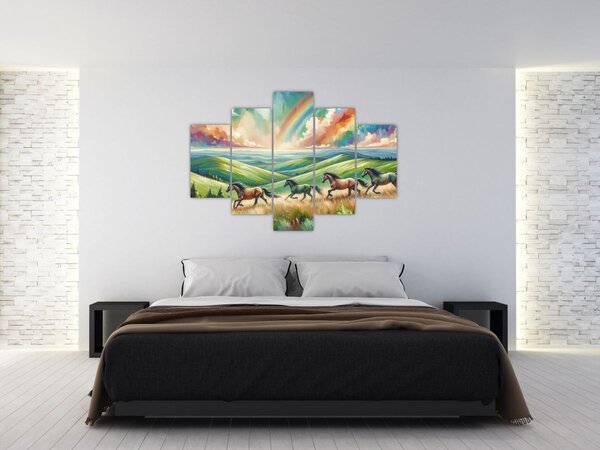 Tablou – Cai galopând prin peisaj (150x105 cm)