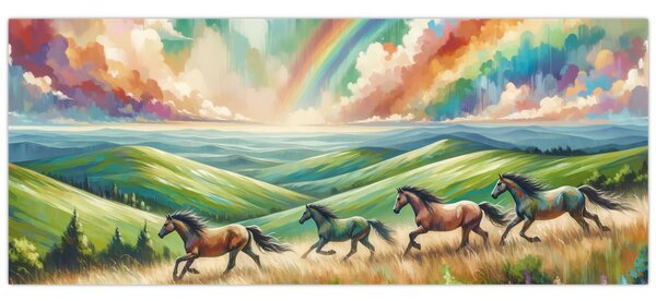 Tablou – Cai galopând prin peisaj (120x50 cm)