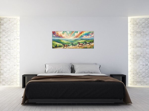 Tablou – Cai galopând prin peisaj (120x50 cm)