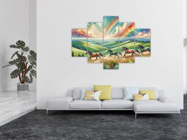 Tablou – Cai galopând prin peisaj (150x105 cm)