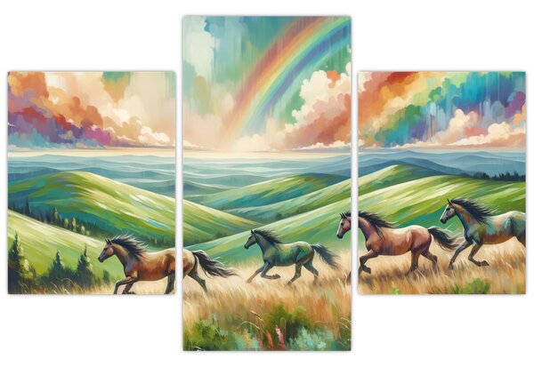Tablou – Cai galopând prin peisaj (90x60 cm)