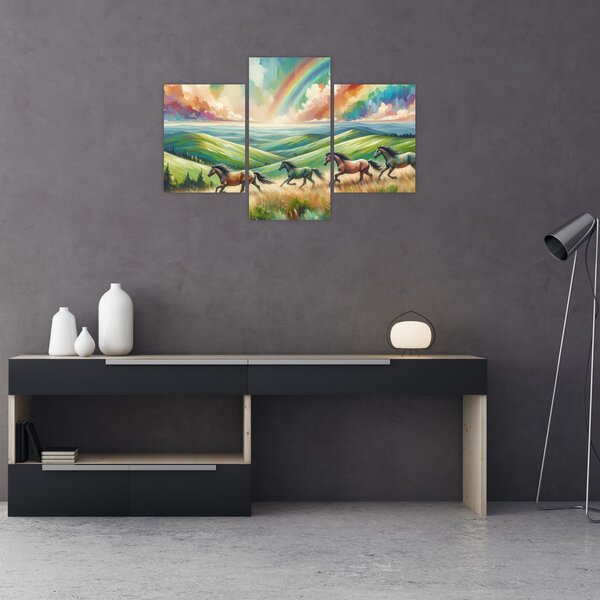 Tablou – Cai galopând prin peisaj (90x60 cm)