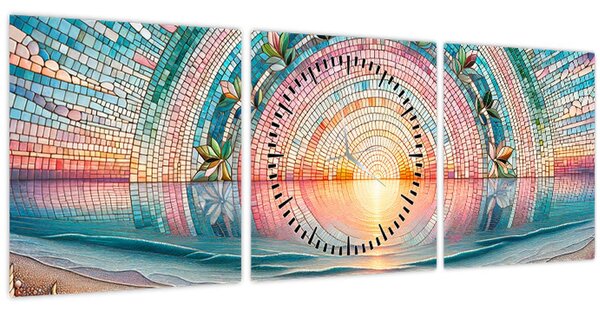 Tablou – Mozaic al soarelui la apus (cu ceas) (90x30 cm)