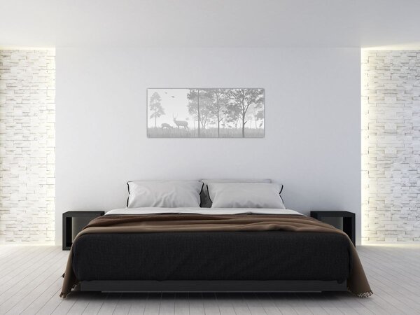 Tablou - Pajiște cu cerbi (120x50 cm)