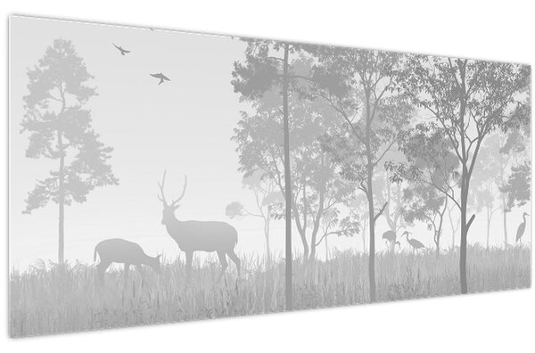 Tablou - Pajiște cu cerbi (120x50 cm)