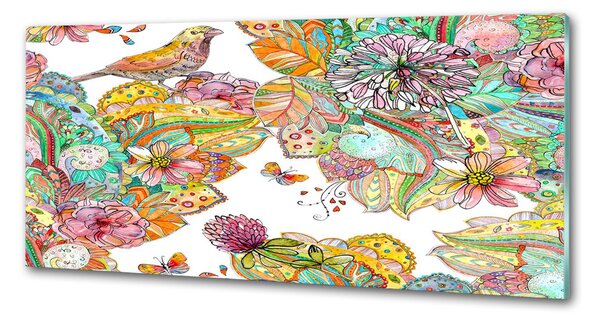 Panou sticlă decorativa bucătărie Bird și ornamente