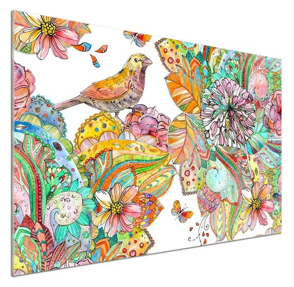 Panou sticlă decorativa bucătărie Bird și ornamente