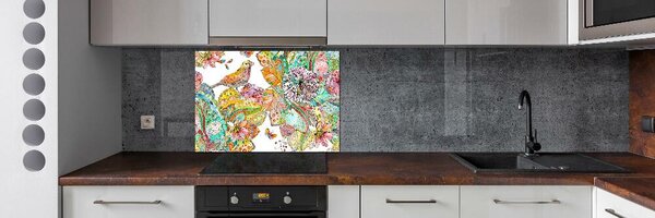 Panou sticlă decorativa bucătărie Bird și ornamente
