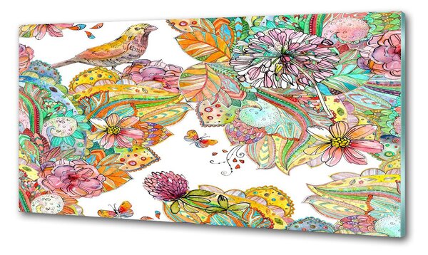 Panou sticlă decorativa bucătărie Bird și ornamente