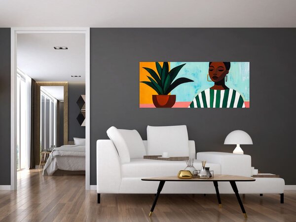 Tablou - Femeie cu floare (120x50 cm)