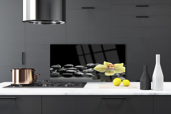 Panou sticla bucatarie Pietre de flori Bucătărie Galben Negru
