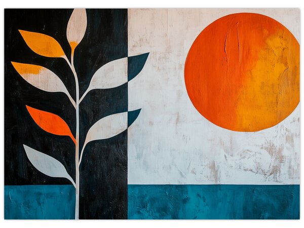 Tablou - Abstracție cu plantă și soare (70x50 cm)