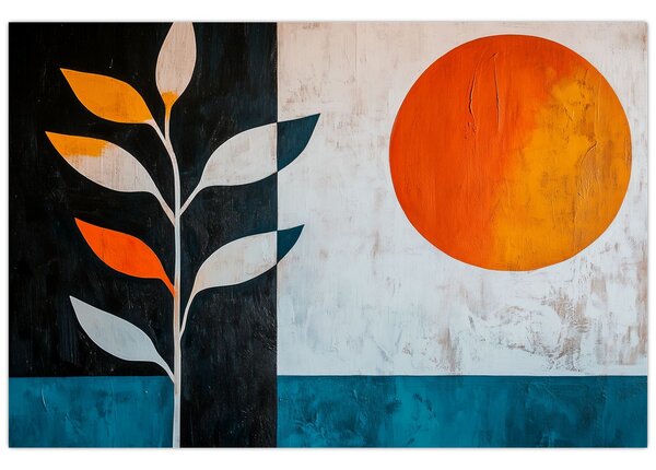 Tablou - Abstracție cu plantă și soare (90x60 cm)