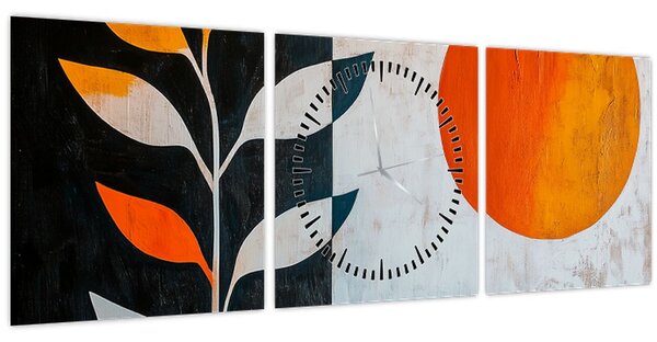 Tablou - Abstracție cu plantă și soare (cu ceas) (90x30 cm)