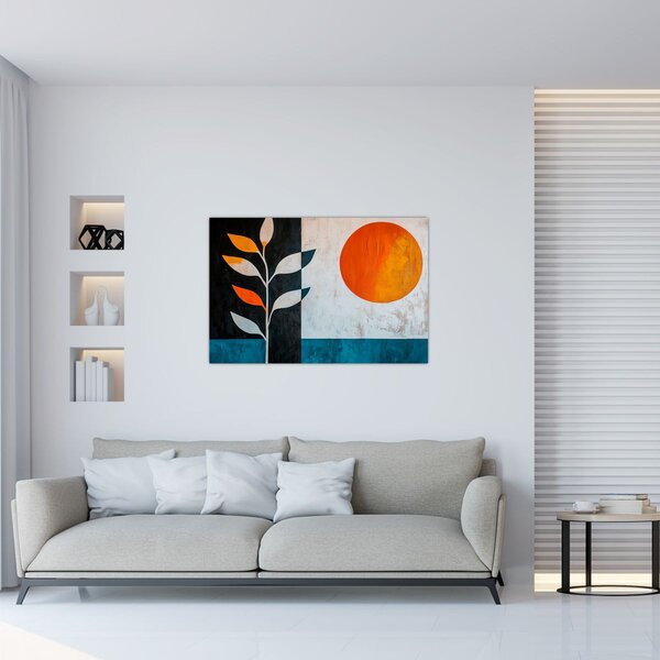 Tablou - Abstracție cu plantă și soare (90x60 cm)