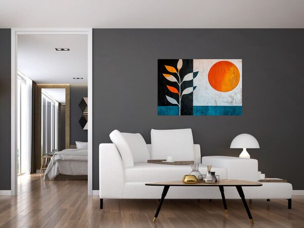 Tablou - Abstracție cu plantă și soare (90x60 cm)