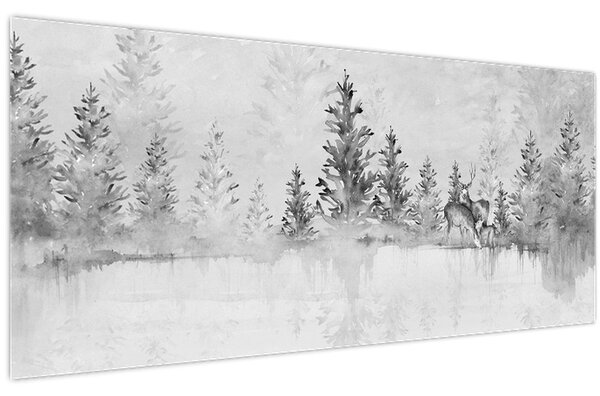 Tablou - Cerb lângă lac (120x50 cm)