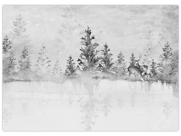Tablou - Cerb lângă lac (70x50 cm)