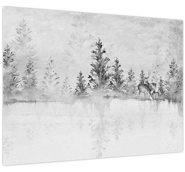 Tablou - Cerb lângă lac (70x50 cm)