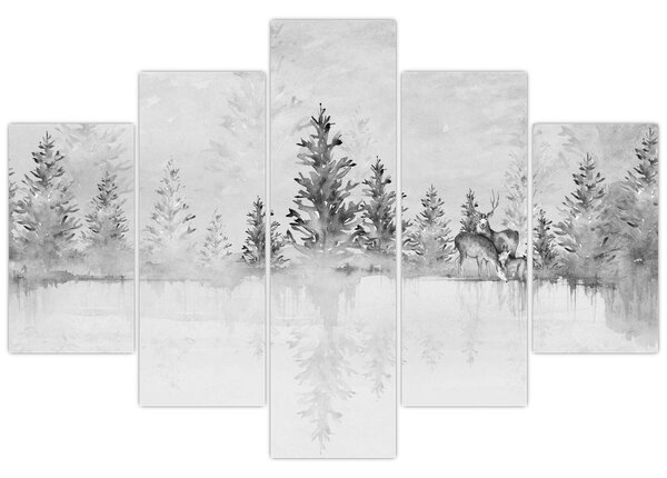 Tablou - Cerb lângă lac (150x105 cm)
