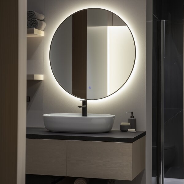 Brilagi - Oglindă LED de baie VENA, neagră, 26 W, 230 V, 80 cm, IP44, CRI 90, dimmabilă + CCT