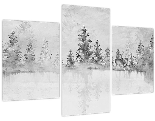 Tablou - Cerb lângă lac (90x60 cm)