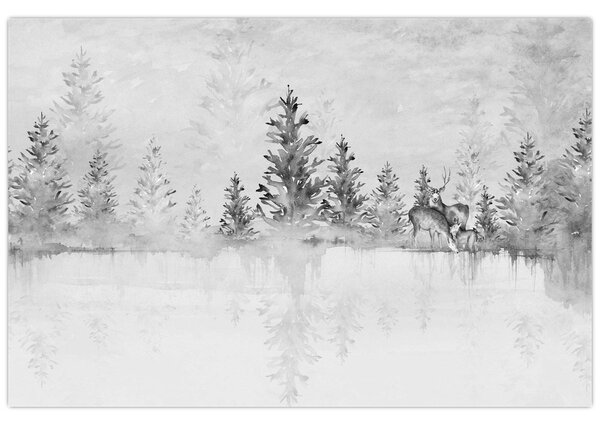 Tablou - Cerb lângă lac (90x60 cm)