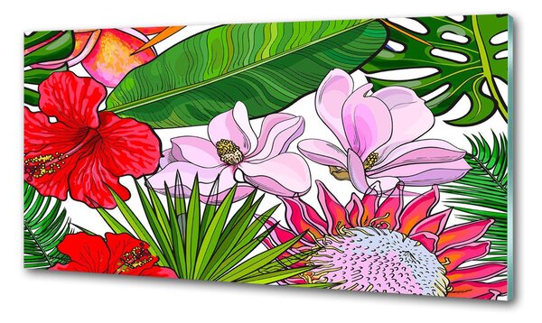 Panou sticlă bucătărie flori Hawaii