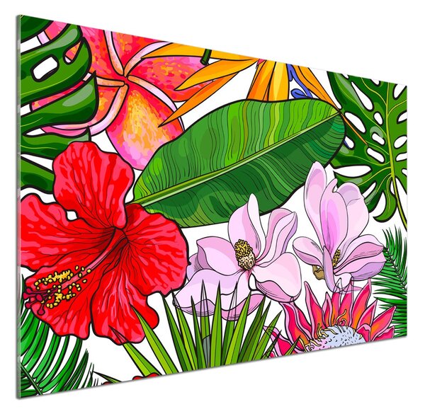 Panou sticlă bucătărie flori Hawaii