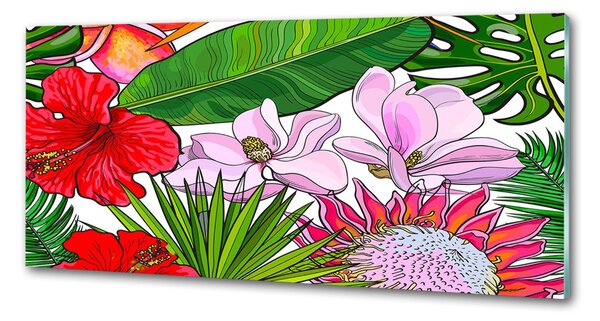 Panou sticlă bucătărie flori Hawaii