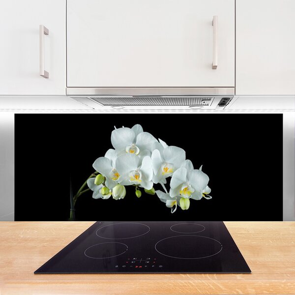 Panou sticla bucatarie Flori Floral alb